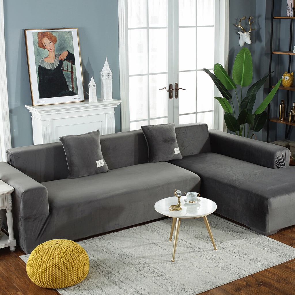 Housse de canapé épaisse extensible en velours au rendu glamour, autre coloris