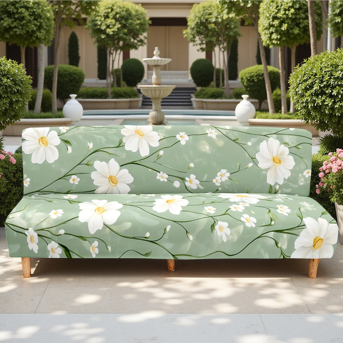 Housse de canapé légère extensible en fibre de lait imprimée à motif fleuri — détail de la matière : fibre de lait Image