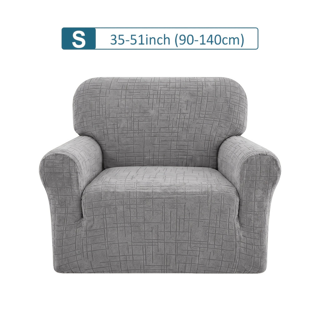 Housse de canapé extensible en polaire jacquard, détail de la finition