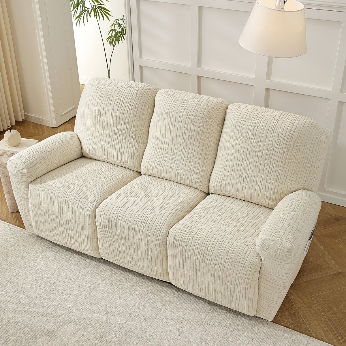 Housse de canapé extensible en polaire jacquard antidérapante à housses, détail de l'ourlet