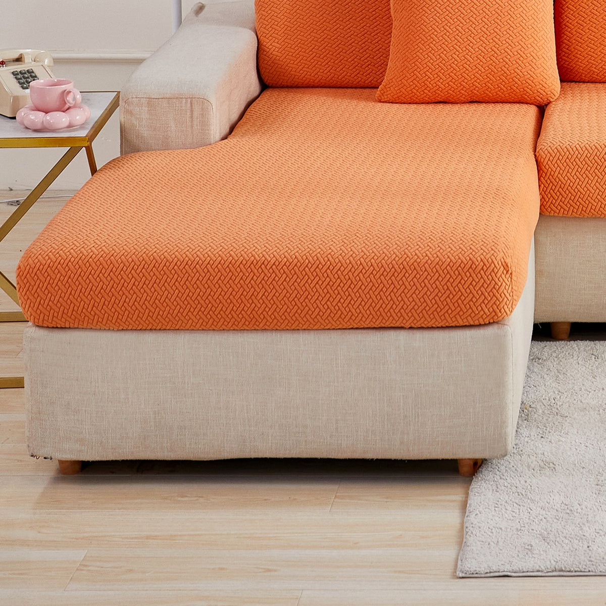 Housse de coussin extensible en polaire jacquard, gros plan sur le tissu