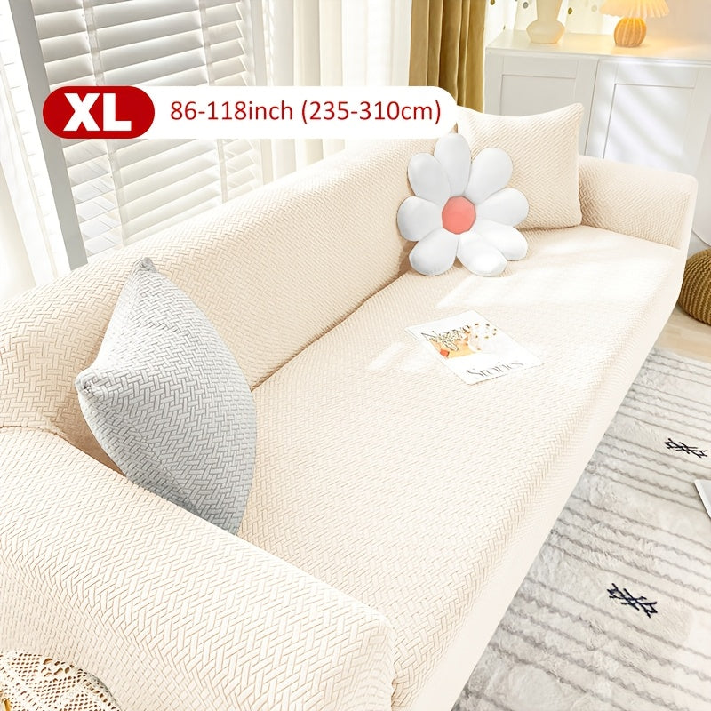 Housse de canapé extensible en velours côtelé jacquard en T, vue d'ensemble