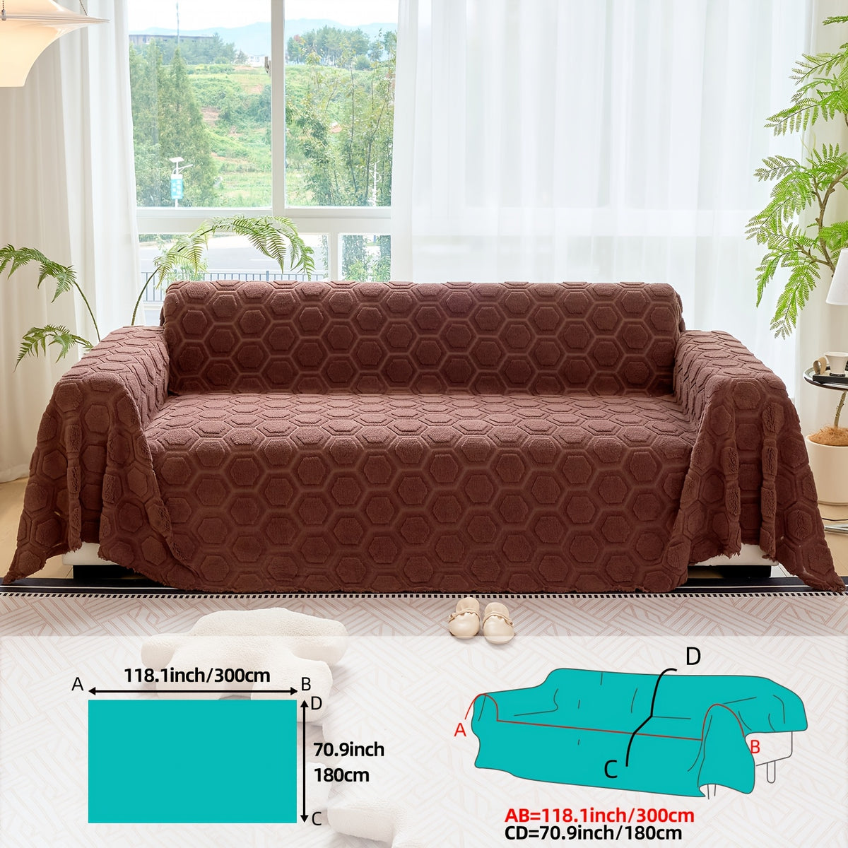 Housse de canapé épaisse en velours jacquard à motif géométrique, mise en situation