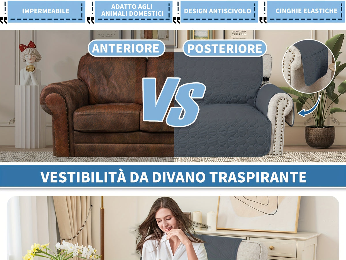 Housse de canapé épaisse en polyester antidérapante à cordon de serrage — détail de la matière : polyester
