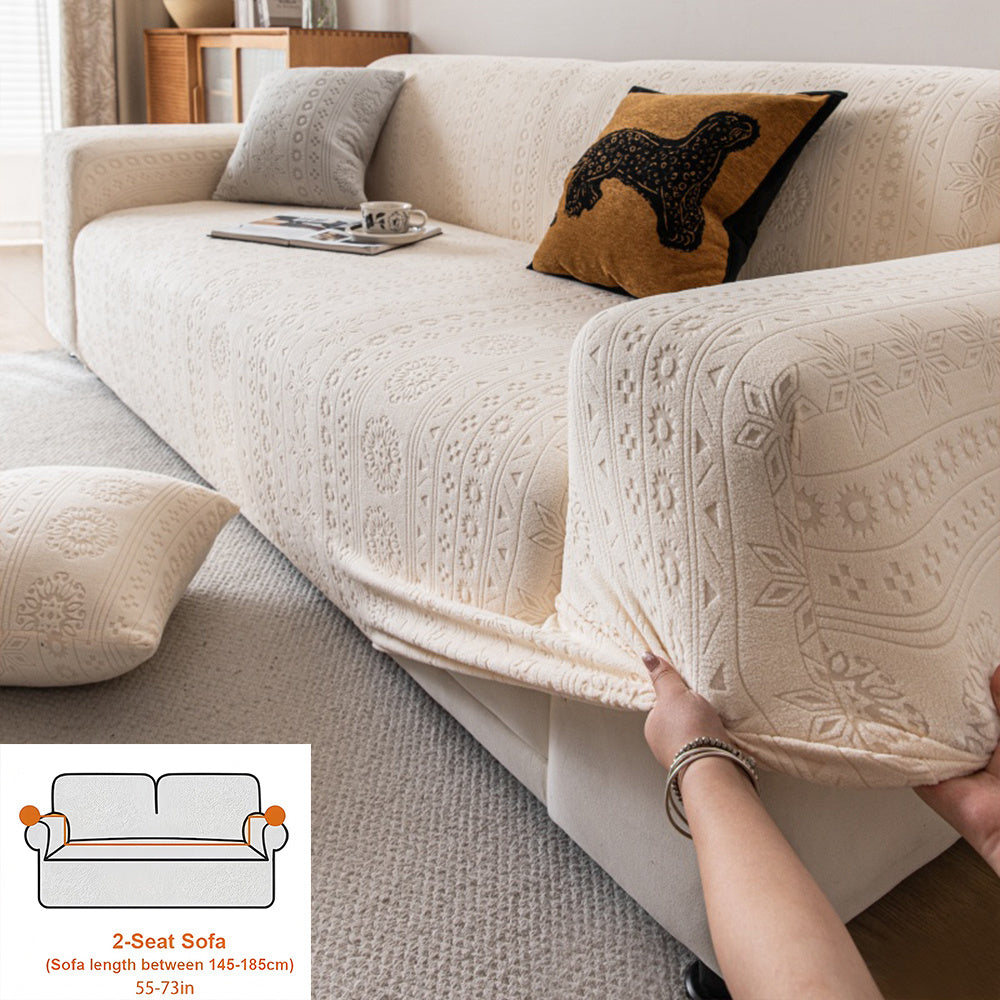Housse de canapé en polaire jacquard à motif bohème, mise en situation