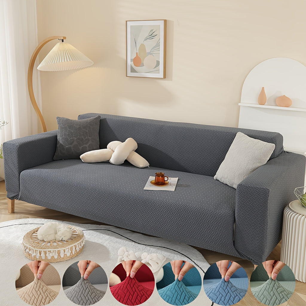 Housse de canapé épaisse extensible en polaire jacquard en T — détail de la matière : polaire