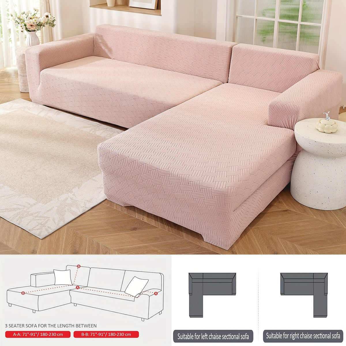 Housse de canapé extensible en polaire jacquard pour canapé d'angle, vue d'ensemble