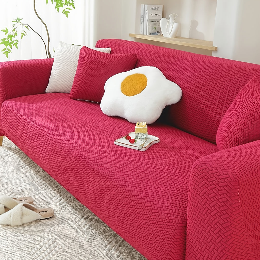 Housse de canapé épaisse extensible en polaire jacquard en T, vue de dos