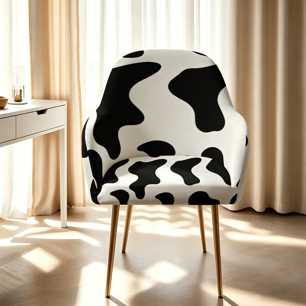 Housse de fauteuil extensible en fibre de lait imprimée à motif vache, gros plan sur le tissu