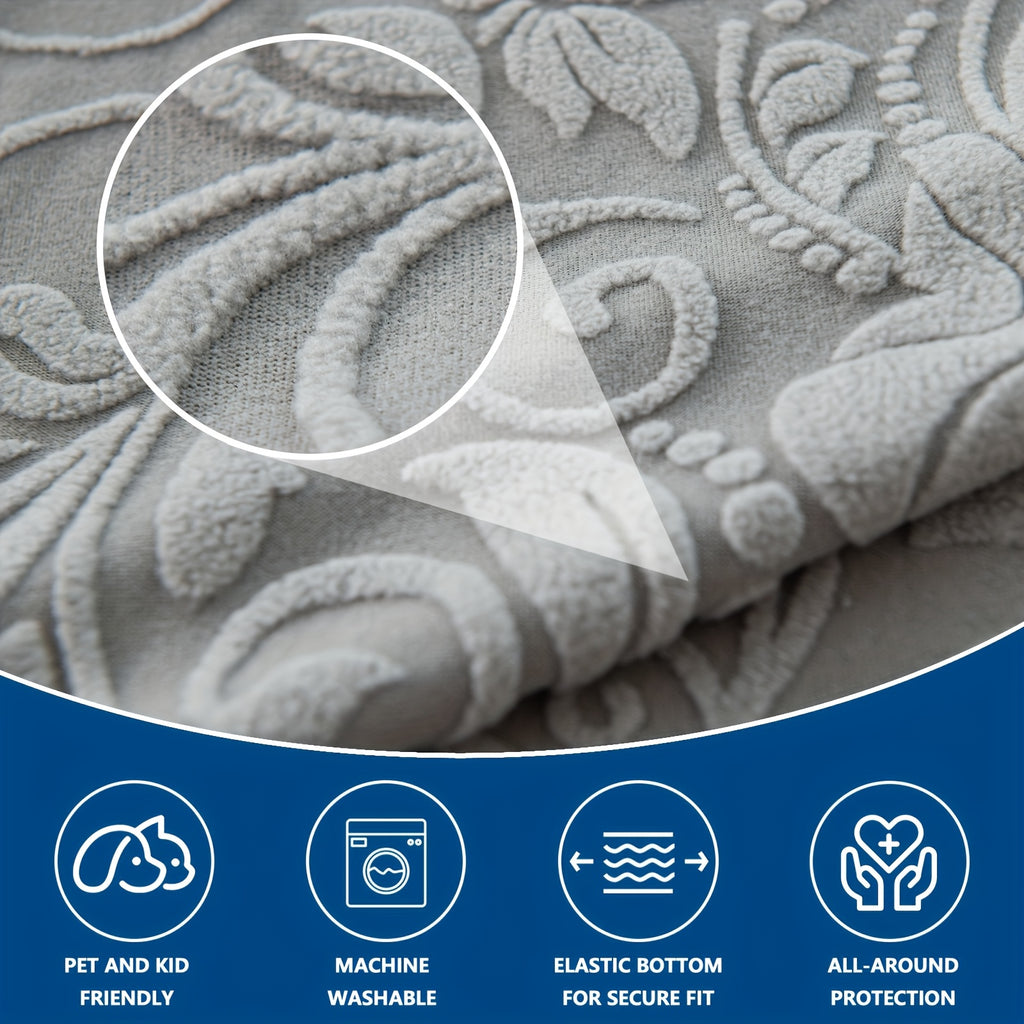 Protection de canapé extensible en polaire jacquard d'esprit vintage, détail de l'ourlet