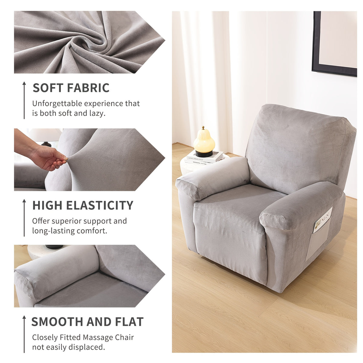 Housse de canapé extensible en velours à housses séparées, vue d'ensemble