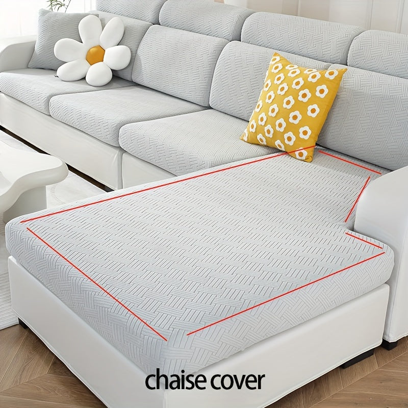 Housse de canapé épaisse extensible en polaire jacquard anti-griffes, mise en situation