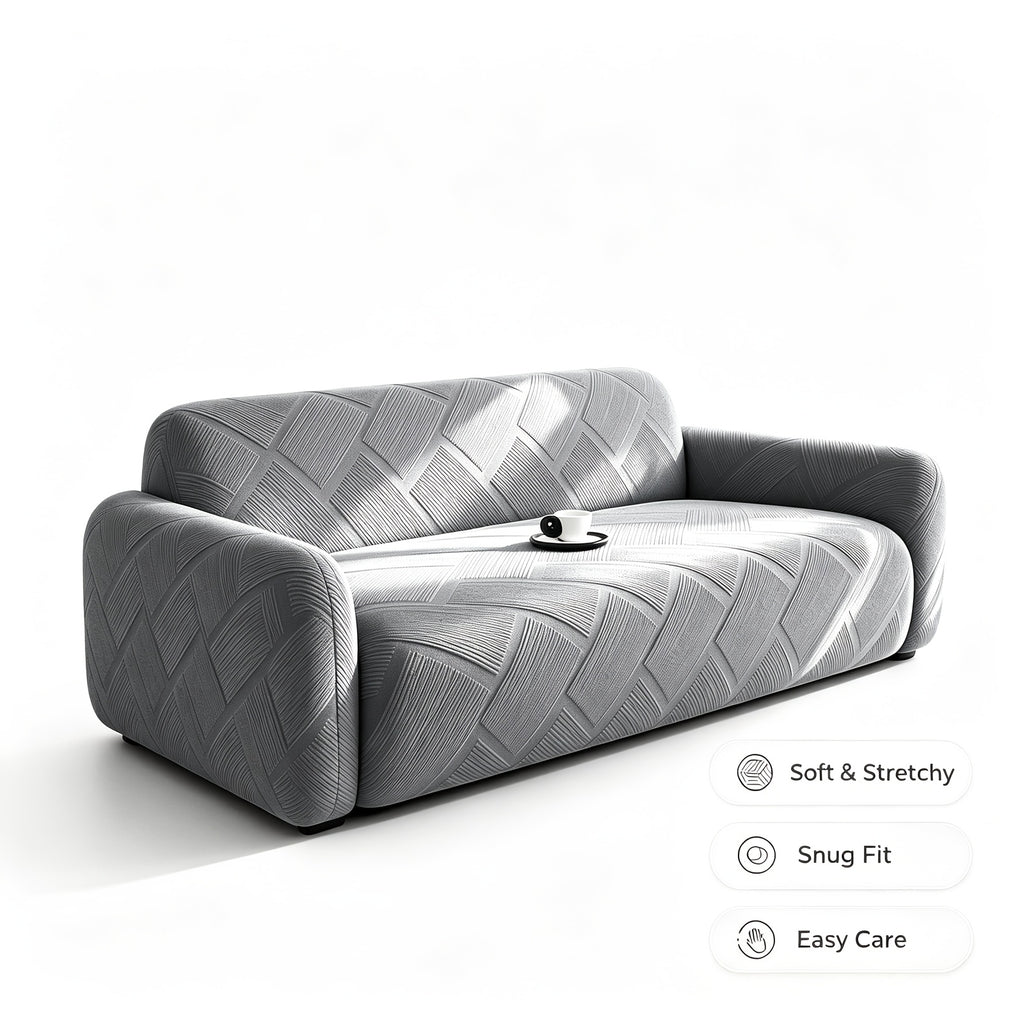 Housse de canapé extensible en polaire jacquard à rayures à housses séparées, tissu de 180 à 200 g/m²