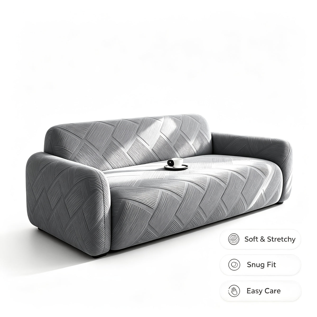 Housse de canapé extensible en polaire jacquard à rayures à housses séparées, tissu de 180 à 200 g/m²