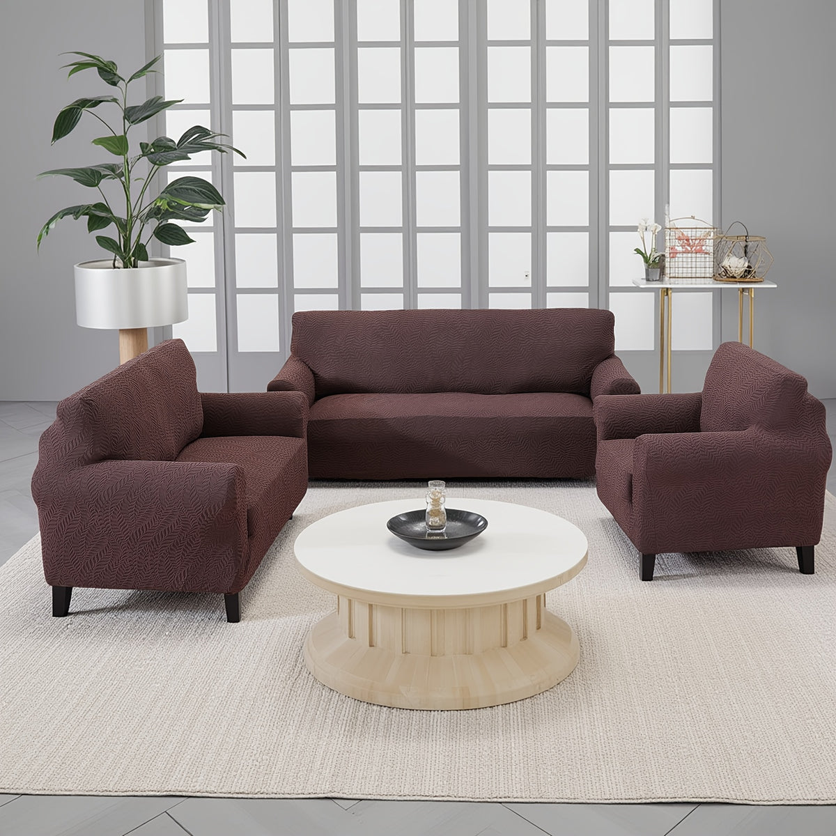 Housse de canapé extensible en polaire jacquard, housse posée