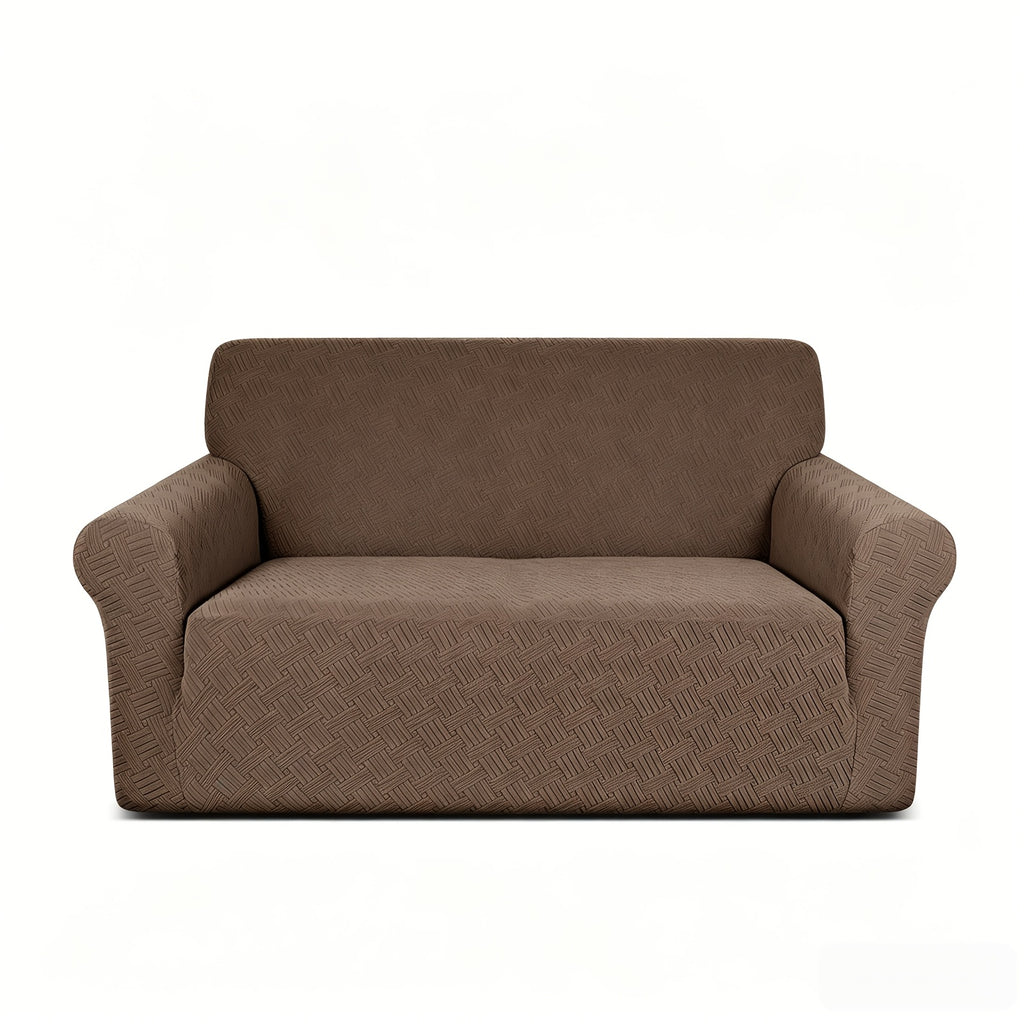 Housse de canapé extensible en polaire jacquard à rayures au rendu glamour, détail de la finition