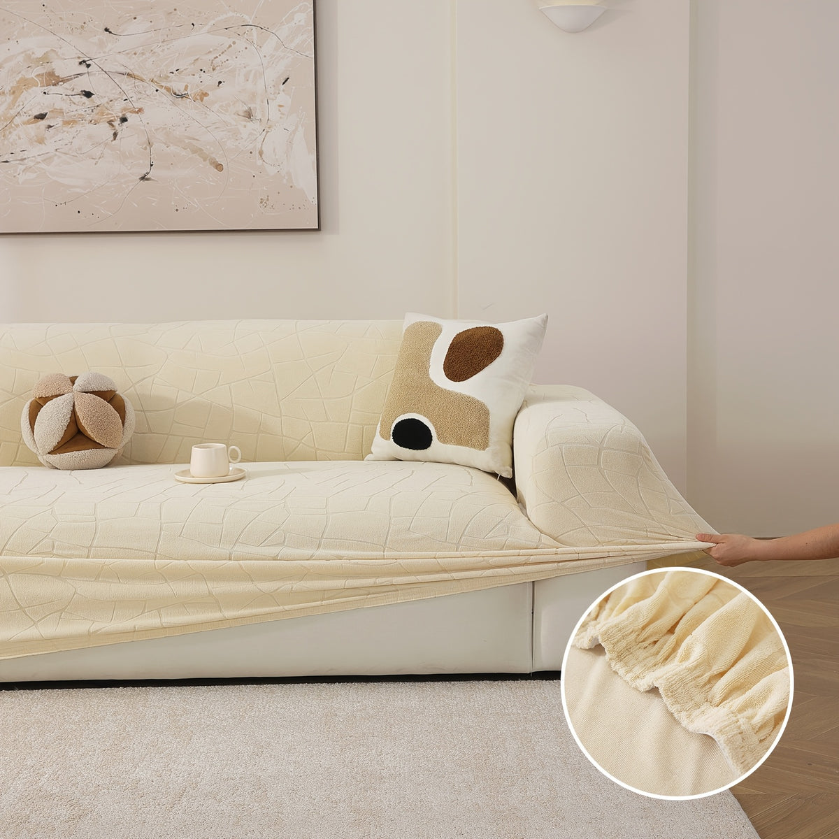 Housse de canapé épaisse extensible en polaire jacquard antidérapante, tissu de 200 à 250 g/m²