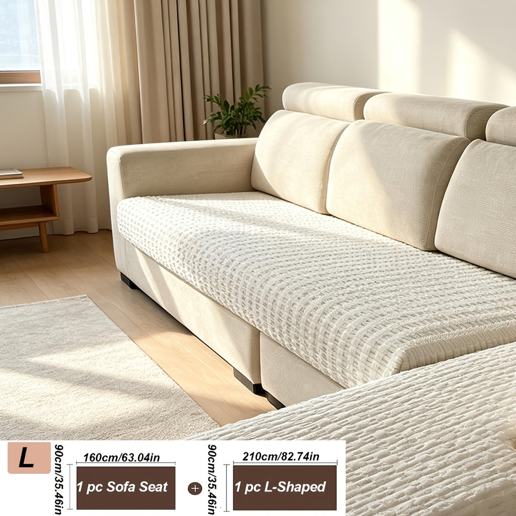 Housse de canapé en polyester à rayures au rendu glamour, détail de la finition