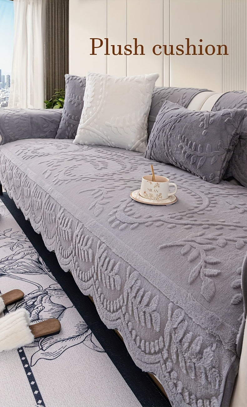 Housse de canapé en peluche jacquard à motif léopard antidérapante