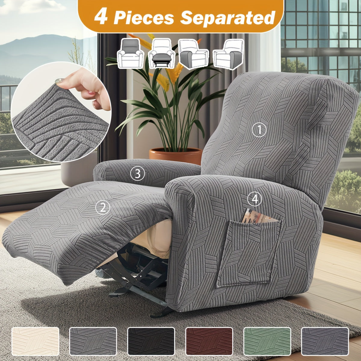 Housse de canapé extensible en velours côtelé jacquard pour fauteuil — détail de la matière : velours côtelé Image