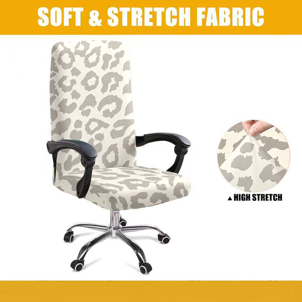 Housse de chaise extensible en fibre de lait à motif léopard à fermeture, mise en situation
