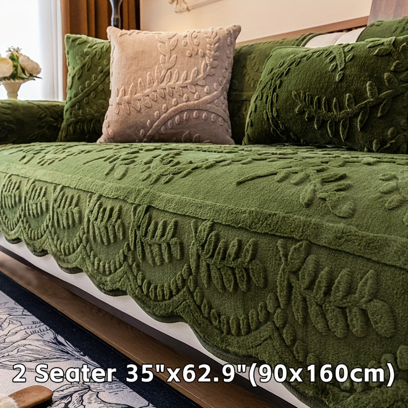 Housse de canapé en peluche jacquard à motif léopard antidérapante, mise en situation