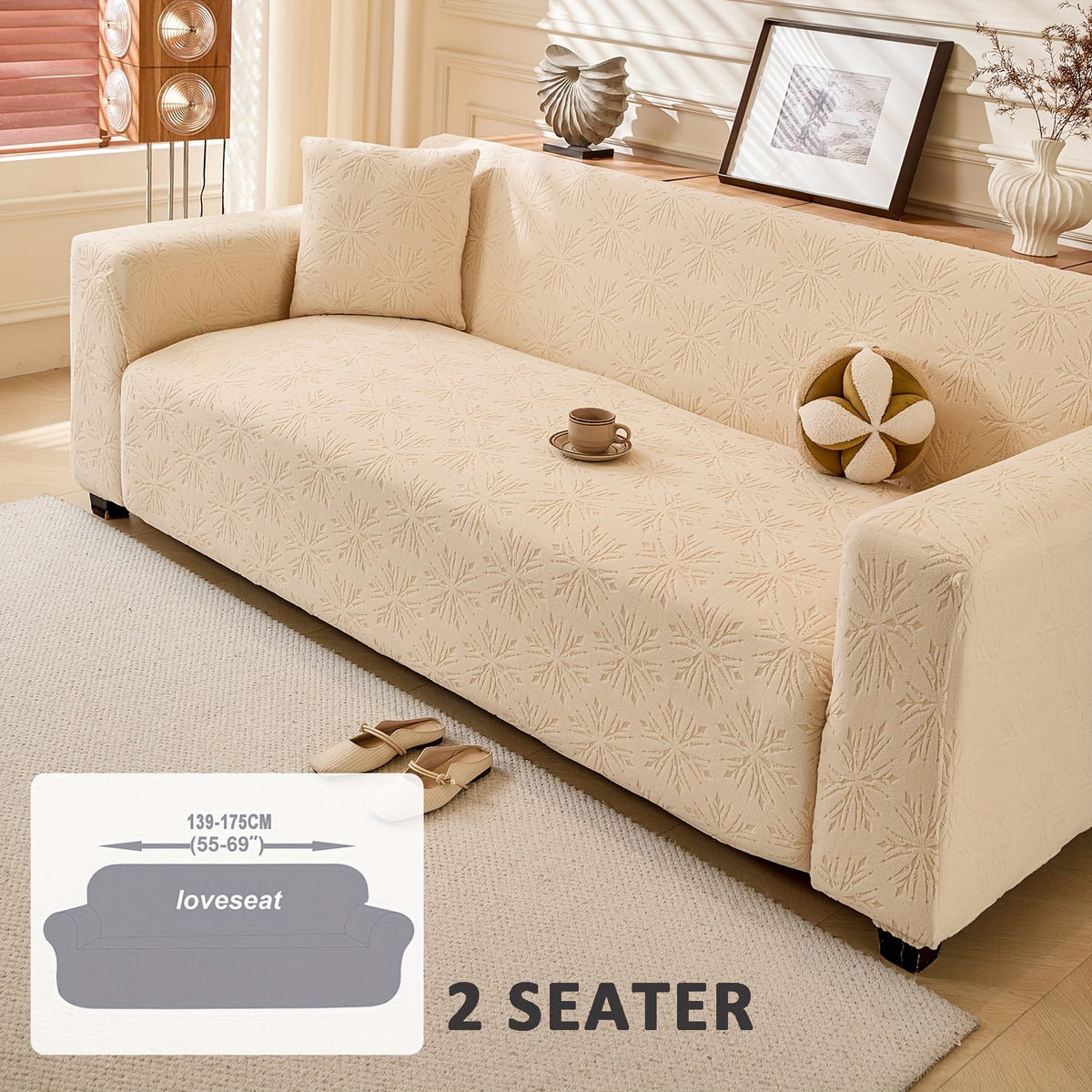 Housse de canapé extensible en polaire jacquard antidérapante d'esprit bohème, détail de l'ourlet