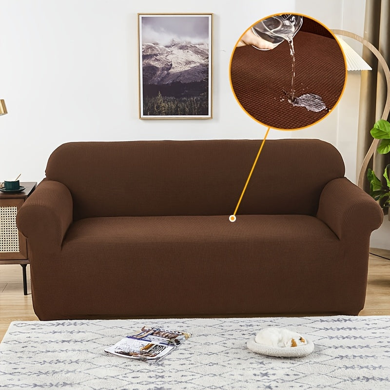 Housse de canapé extensible en polaire jacquard à maille gaufrée anti-griffes, vue de dos