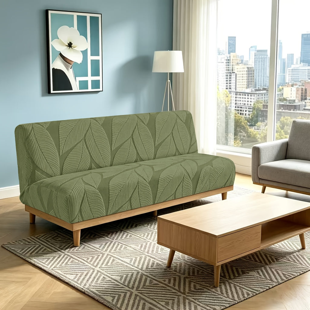 Housse de canapé extensible en polaire jacquard sans accoudoirs, housse posée