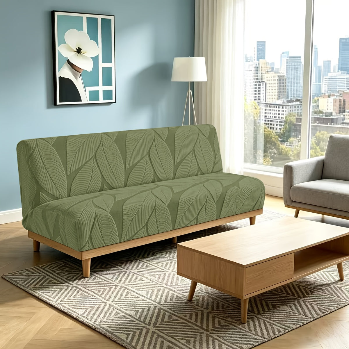 Housse de canapé extensible en polaire jacquard sans accoudoirs, housse posée