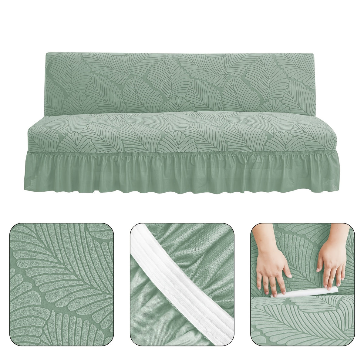 Housse de canapé extensible en jacquard à motif feuillage à volants, tissu de 200 à 250 g/m² Image
