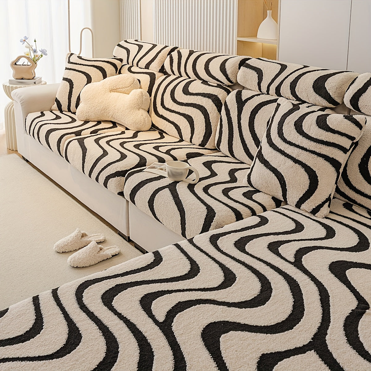 Housse de canapé extensible en peluche à housses séparées, vue d'ensemble
