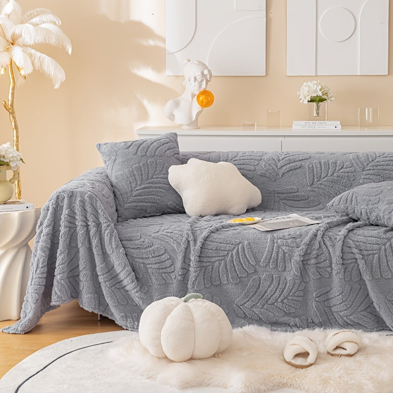 Housse de canapé en peluche à motif feuillage antidérapante