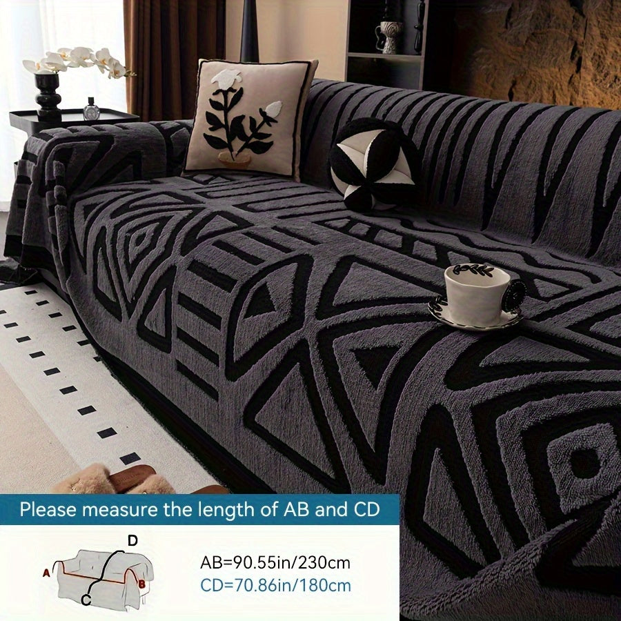 Housse de canapé en velours peluche géométrique, autre coloris