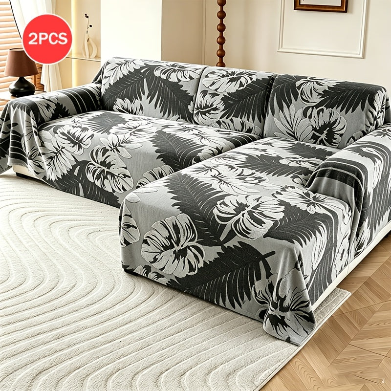 Housse de canapé en velours jacquard à motif tropical antidérapante
