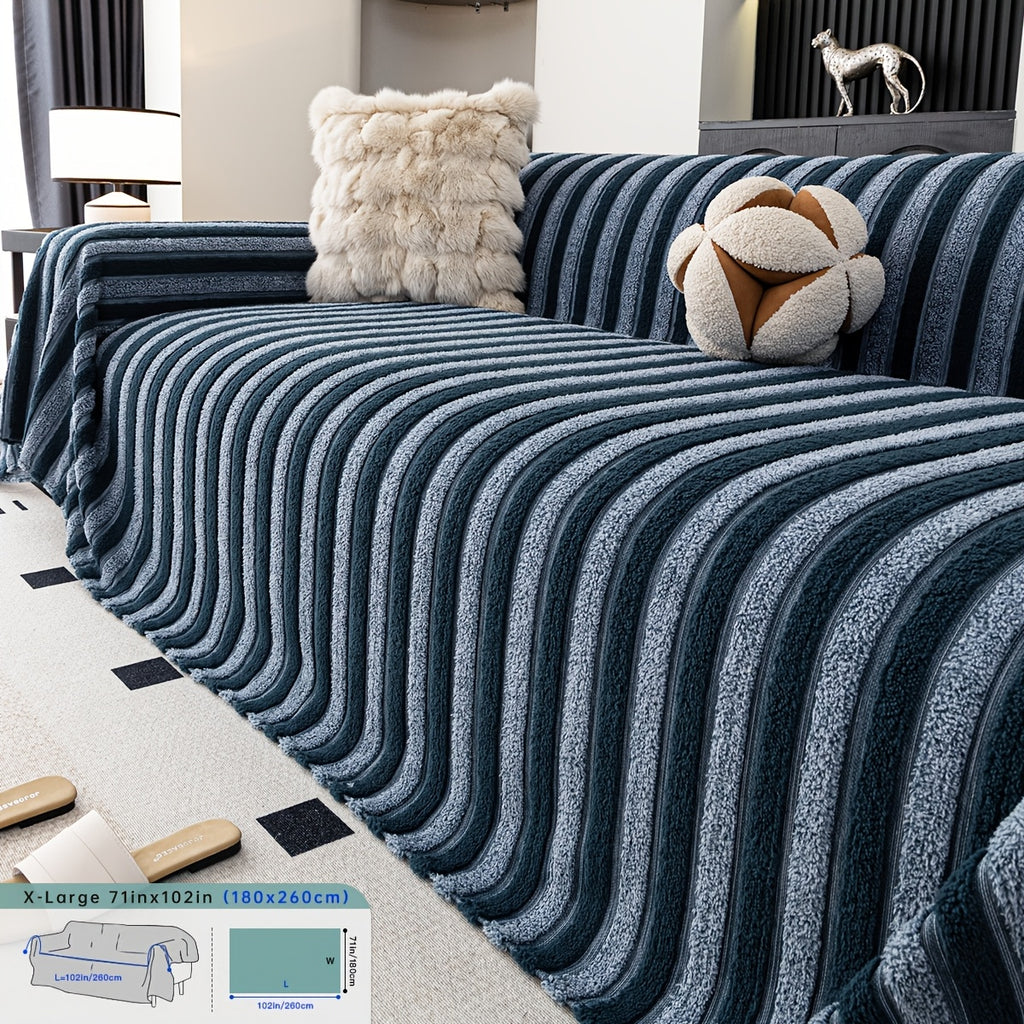 Housse de coussin en velours jacquard à rayures antidérapante, vue d'ensemble