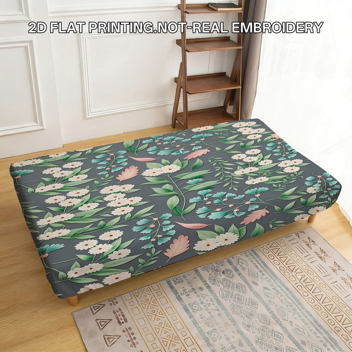 Housse de canapé extensible en fibre de lait imprimée sans accoudoirs, tissu de 180 à 200 g/m²