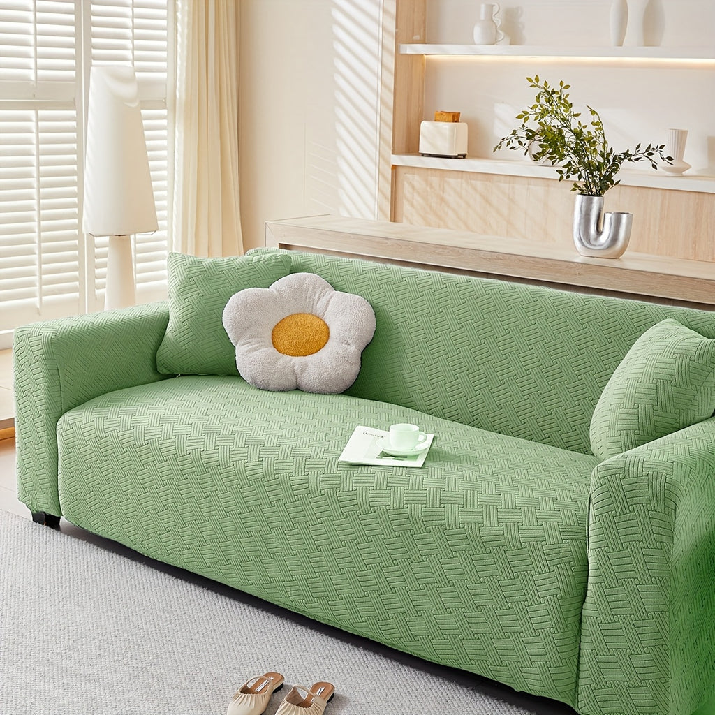 Housse de canapé extensible en polaire jacquard, gros plan sur le tissu