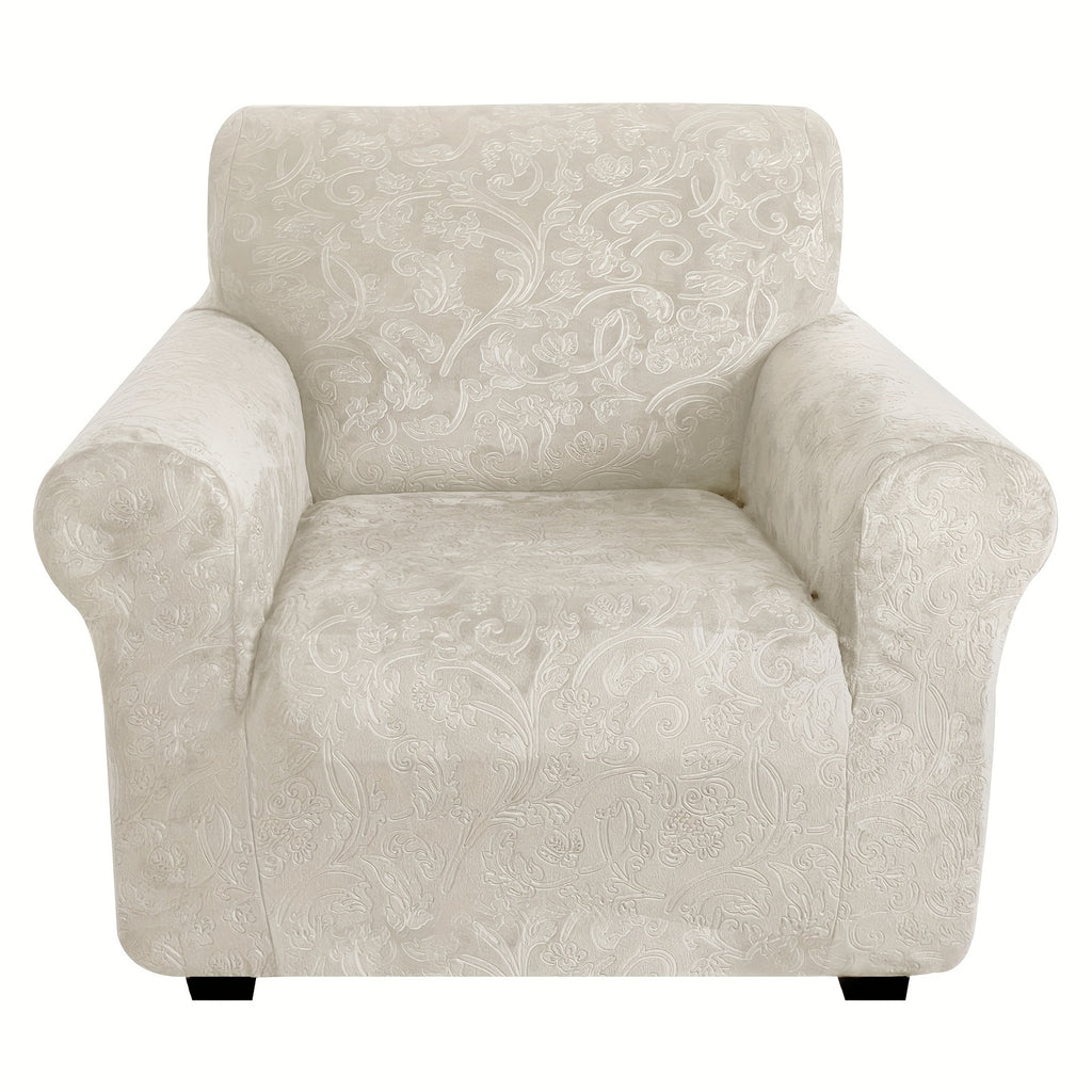 Housse de canapé extensible en velours à motif fleuri anti-griffes, tissu de 200 à 250 g/m²