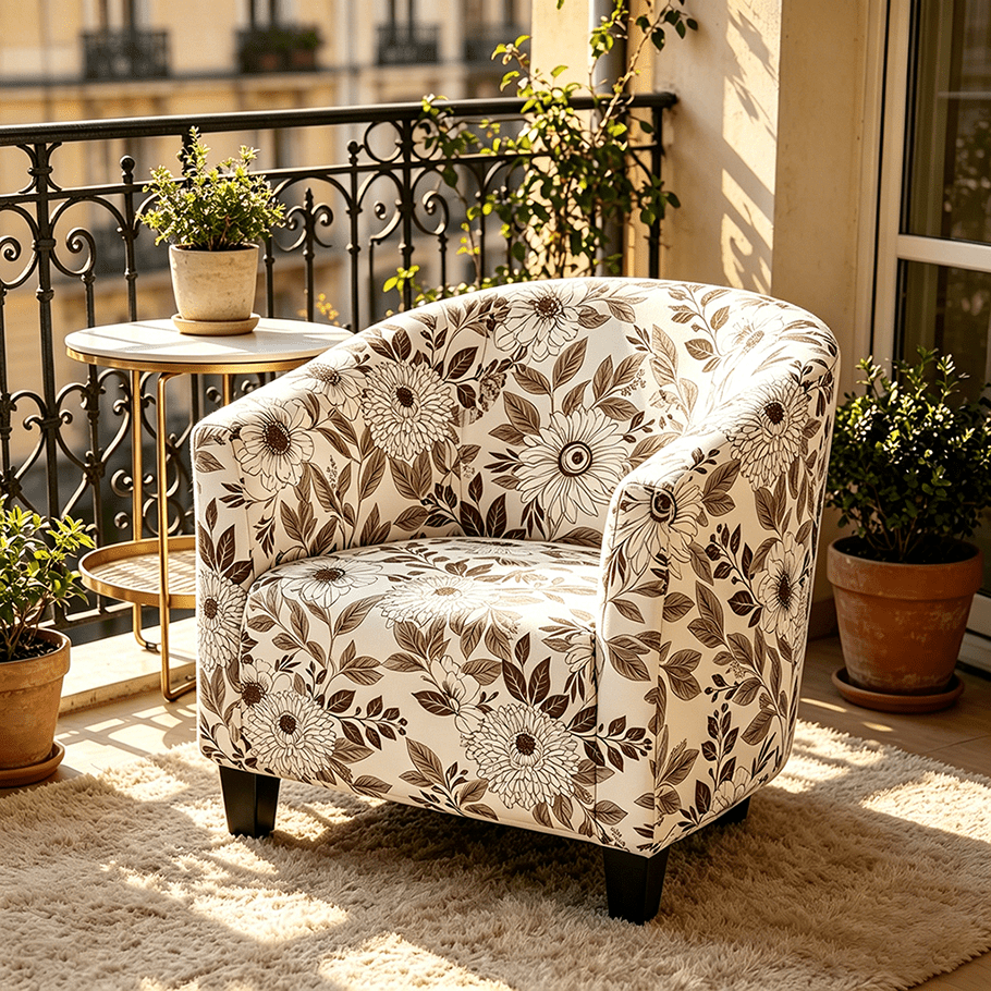 Housse de canapé extensible en fibre de lait imprimée à motif fleuri — détail de la matière : fibre de lait
