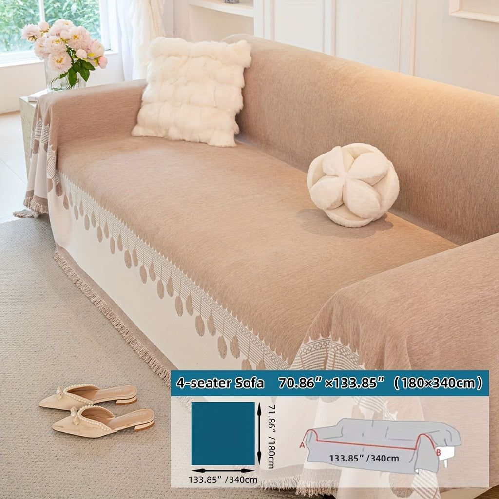 Housse de canapé en chenille jacquard à volants d'esprit bohème, mise en situation
