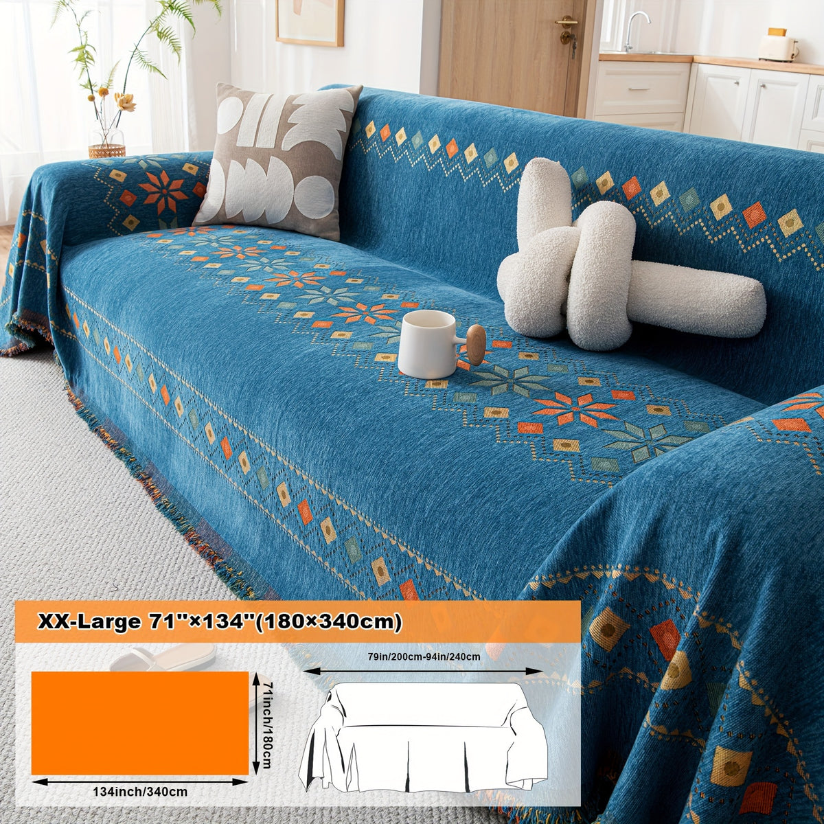Housse de coussin en chenille jacquard, gros plan sur le tissu