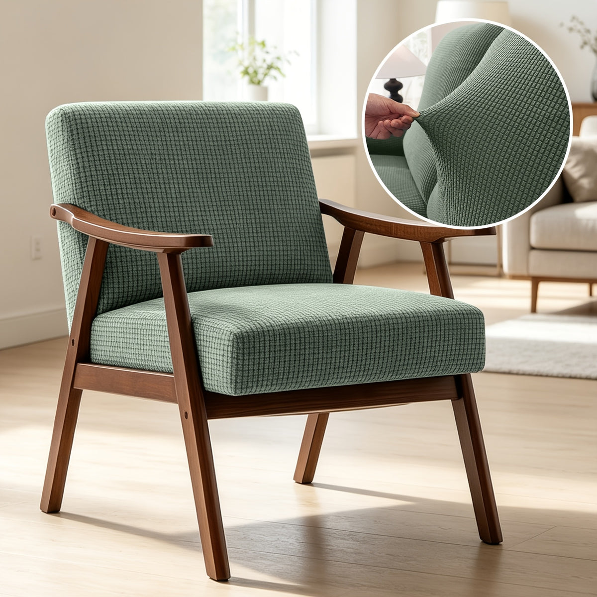 Housse de chaise épaisse extensible en polaire jacquard, gros plan sur le tissu