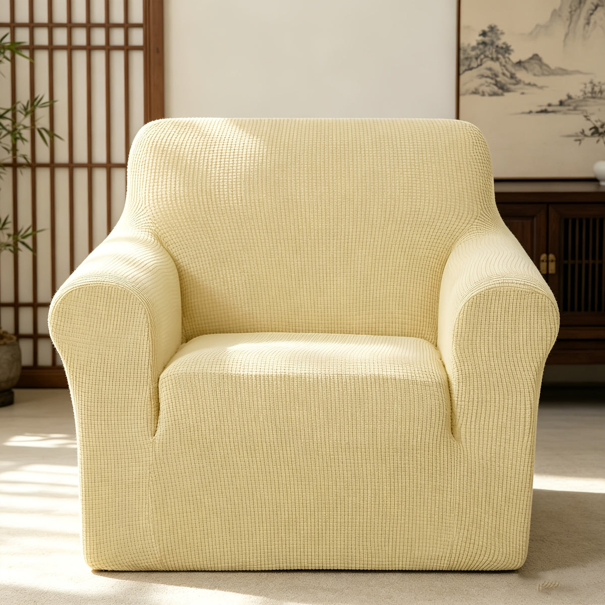 Housse de canapé extensible en polaire jacquard à rayures, housse posée