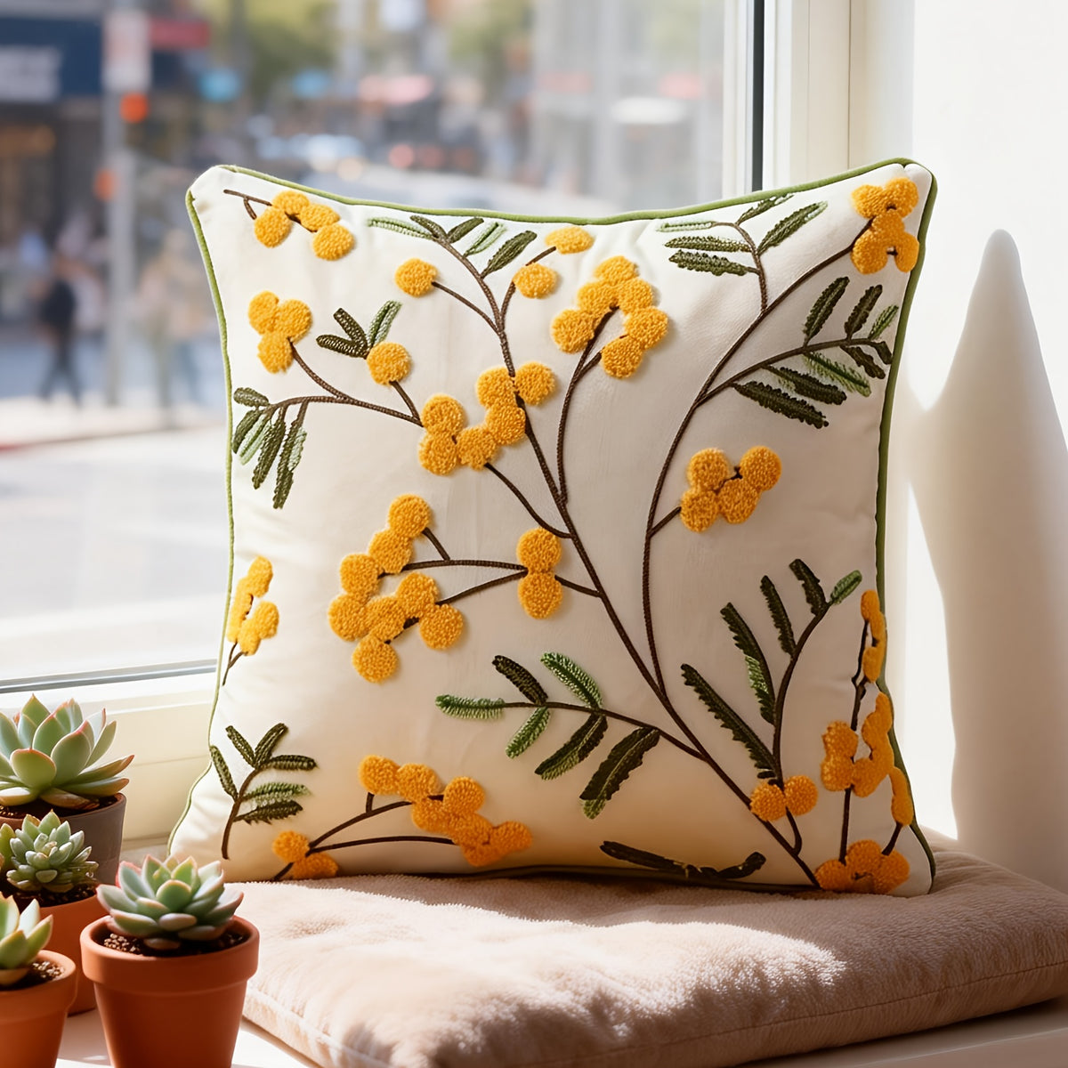 Housse de coussin en polyester à motif fleuri à fermeture éclair, housse posée