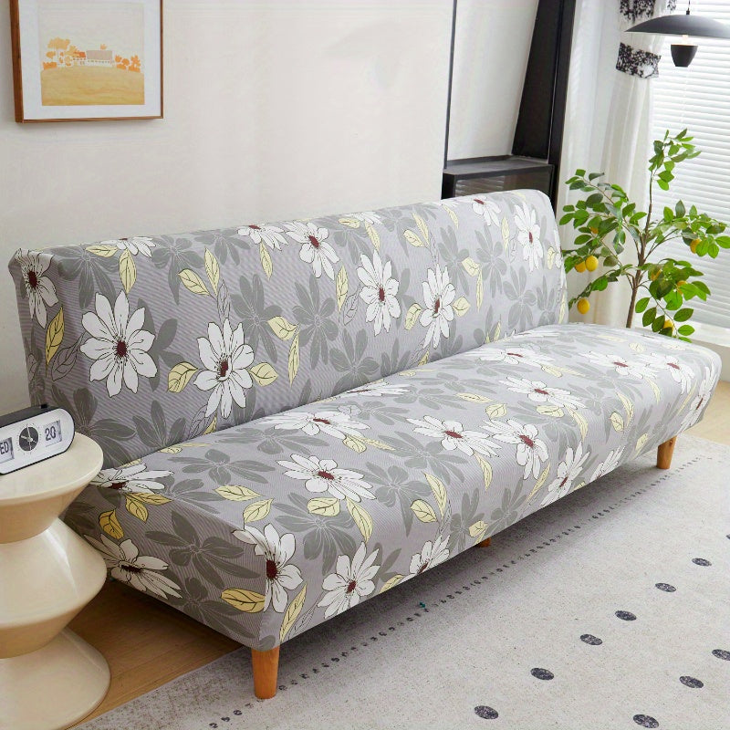 Housse de canapé extensible en fibre de lait délavée à motif fleuri, vue de dos