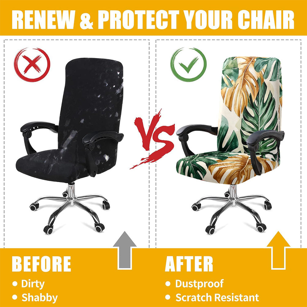 Housse de chaise extensible en fibre de lait matelassée à motif tropical, vue de dos