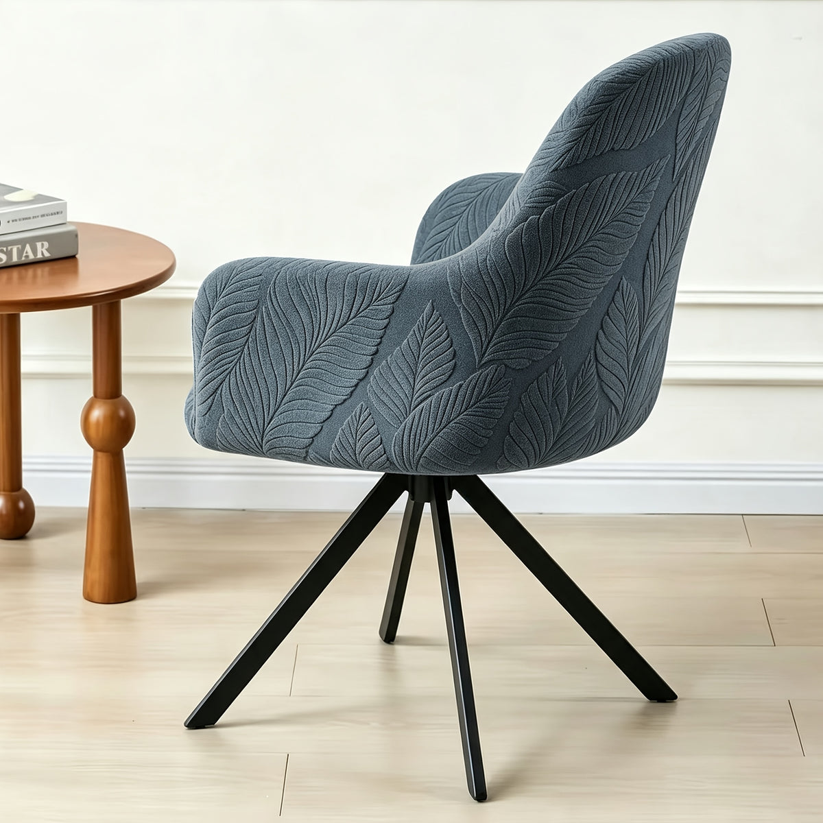 Housse de chaise extensible en polaire jacquard à motif feuillage, visuel produit