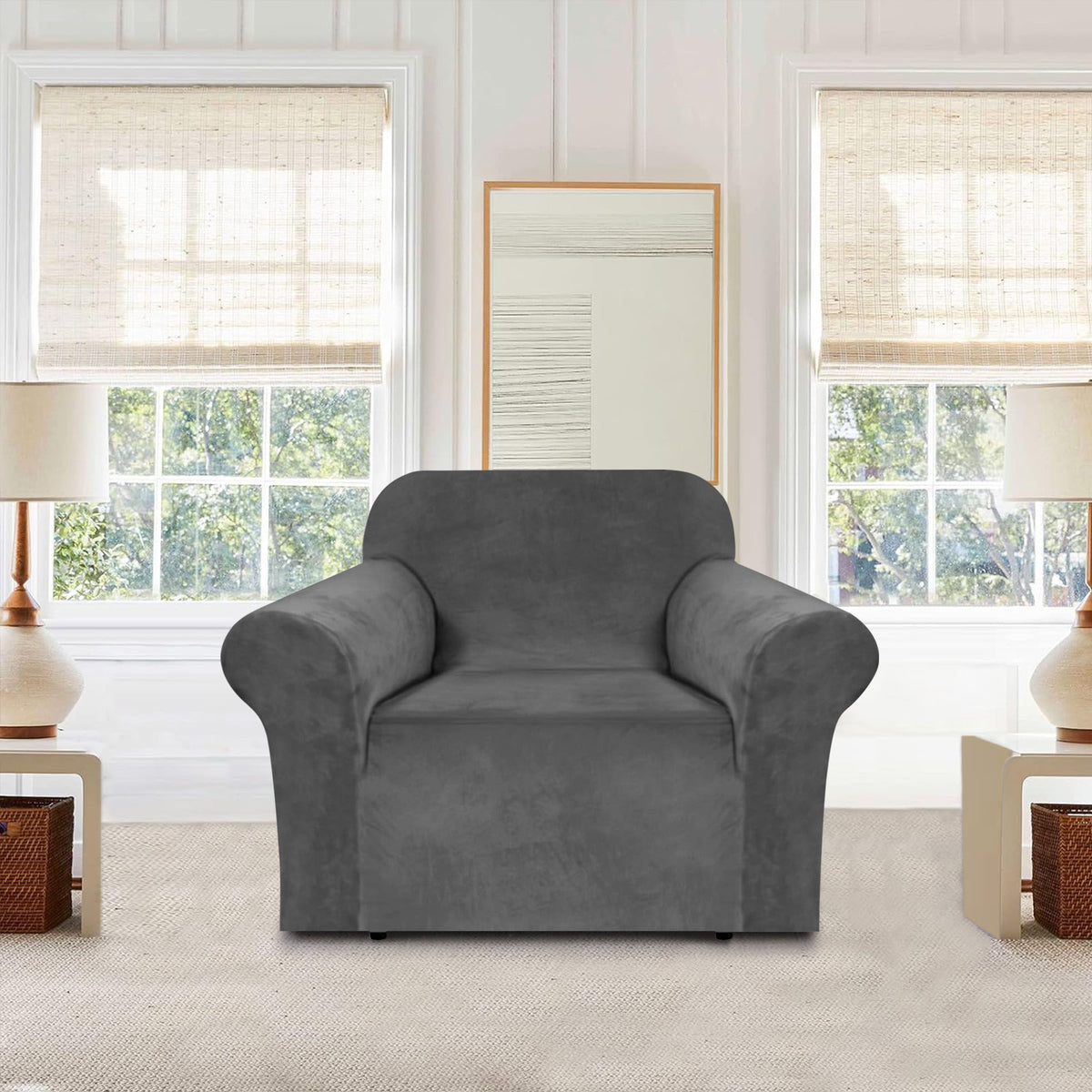 Housse de canapé épaisse extensible en velours pour fauteuil Image