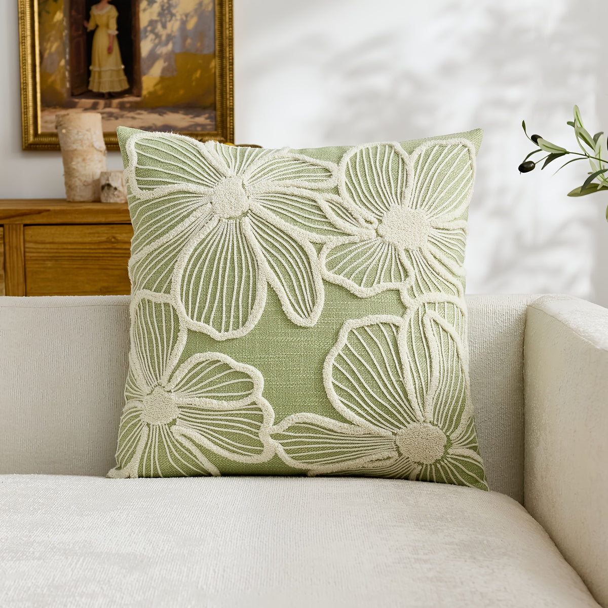 Housse de coussin en polyester à motif fleuri à fermeture éclair, autre coloris